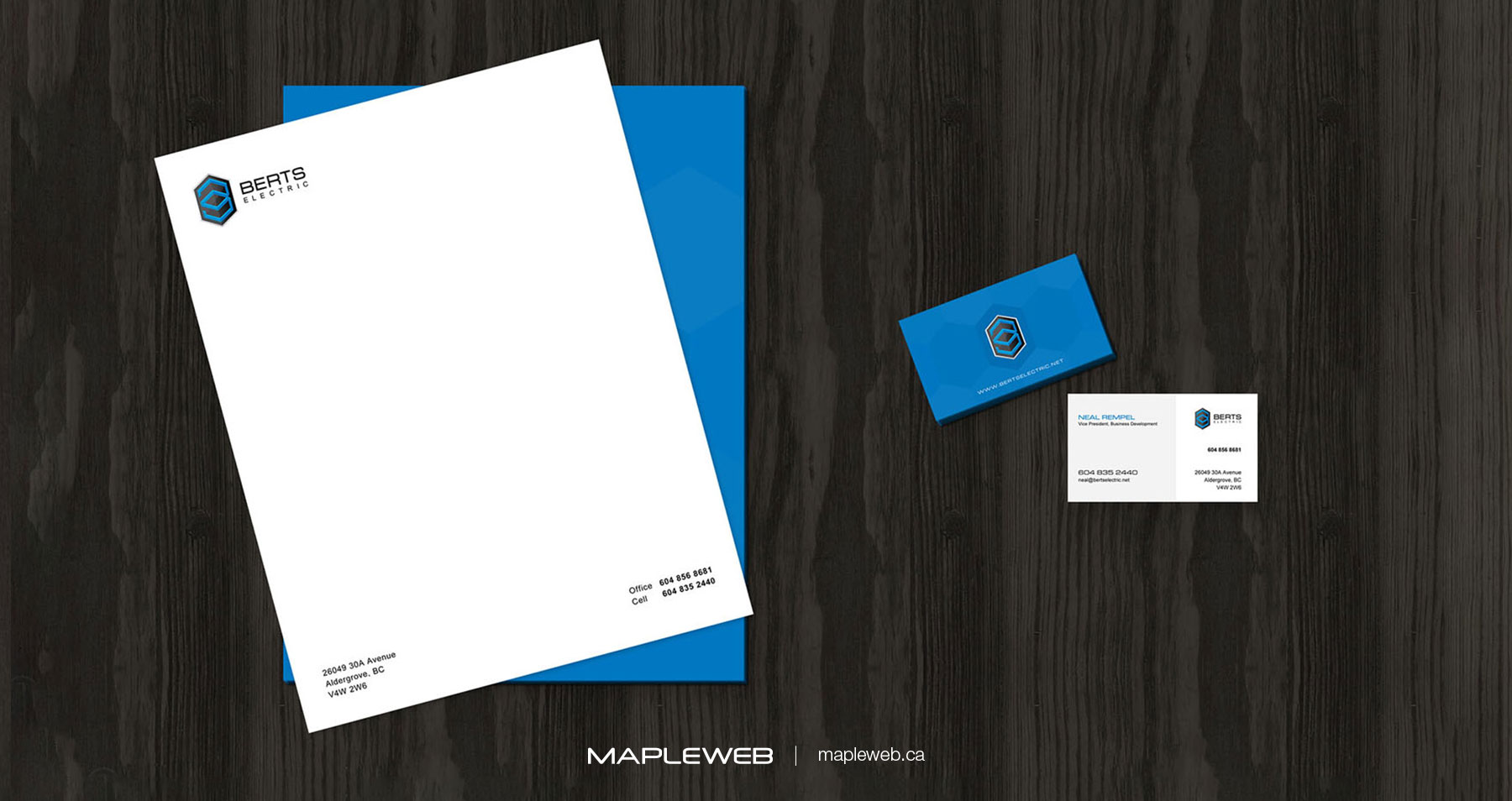 Berts Electric Letterhead and Business Card Brand design Vancouver by Mapleweb
